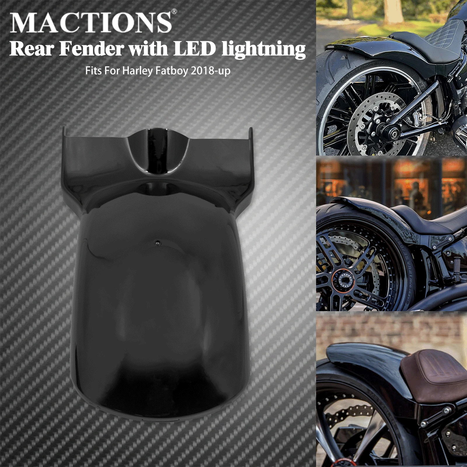 Motor Achterspatbord Spatbord Cover Met LED Richtingaanwijzer Remlicht Voor Harley Softail Breakout Fat Boy FXDR 2018-2023 Zwart