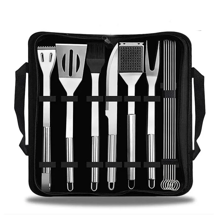 BBQ Utensil Set  Camping Barbecue BBQ Utensil Set Outdoor Cooking Stainless Steel Tool Set with Canvas Bag Easy to Carry