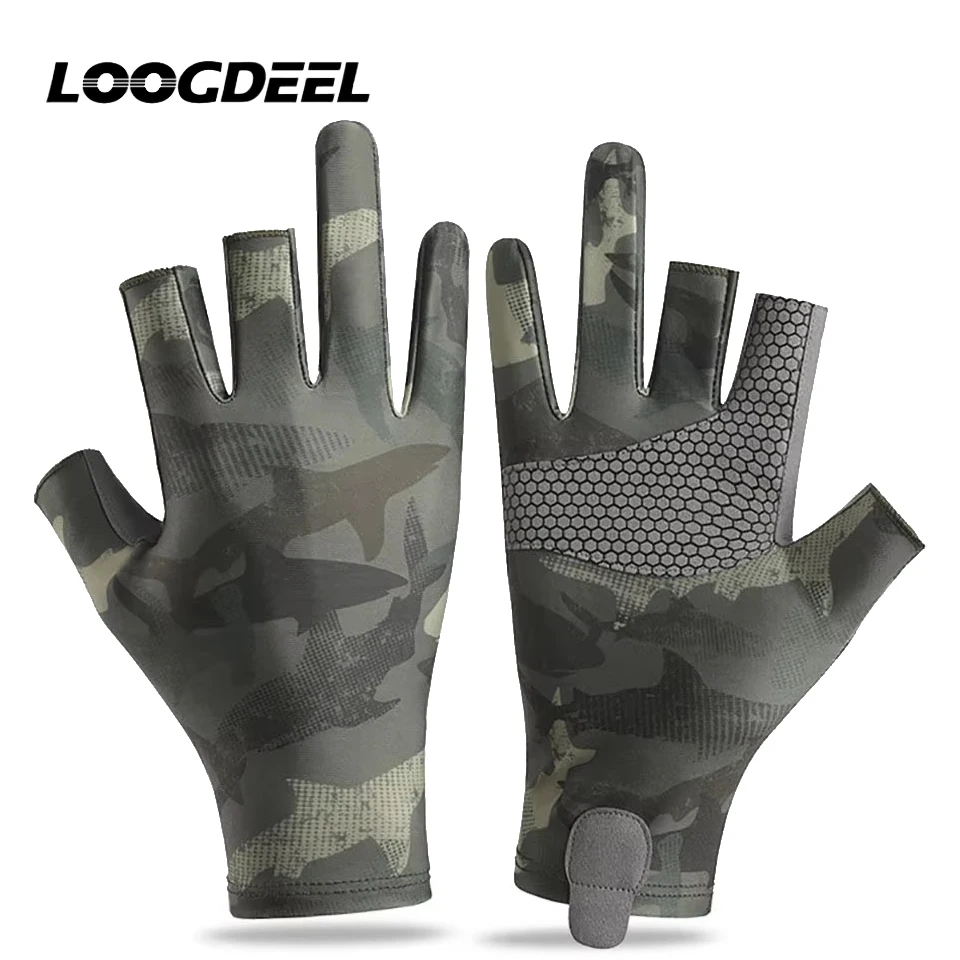 LOOGDEEL Sommer-Outdoor-Sport-Fahrradhandschuhe aus Eisseide, atmungsaktiv, für Männer und Frauen, Angelhandschuhe, drei Finger geschnitten, halber Finger, rutschfest