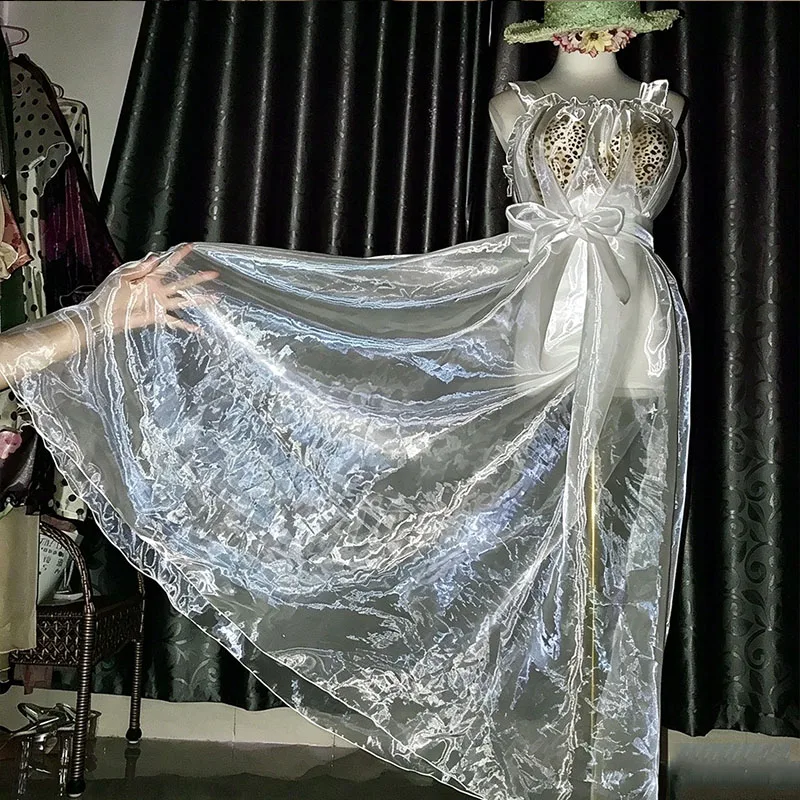 

High Gloss Water Light Gauze Transparent Sexy Organza Long Dress Women Man Plus Size Sleeveless Maxi Elegant Dress