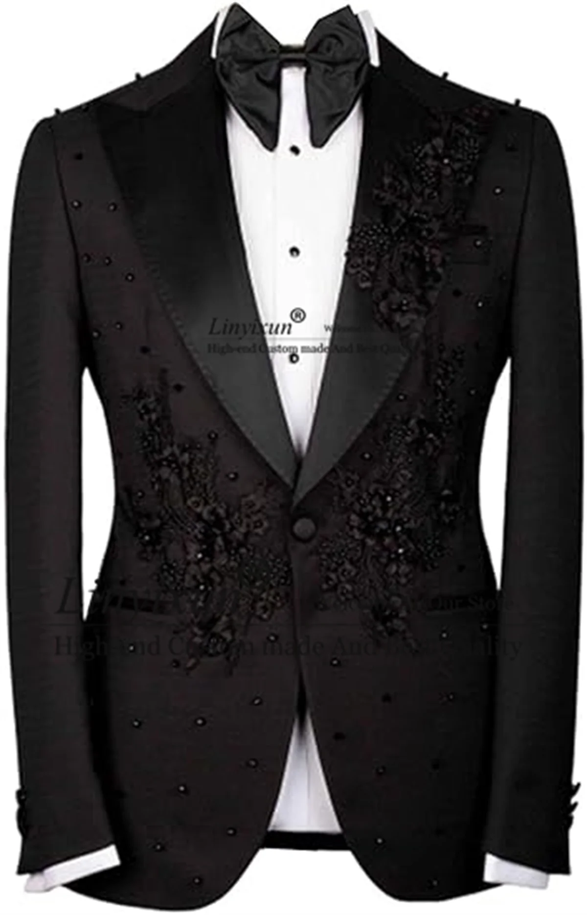 

Elegant 3D Embroidery Beads Men Suits Slim Fit Peak Lapel Groom Tuxedos 2 Pieces Sets Male Blazers Customized Slim Ropa Hombre