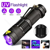 LED UV Flashlight 365/395nm Portable Mini Ultraviolet Torch Waterproof Zoomable Violet Light Pet Urine Scorpion Detector UV Lamp