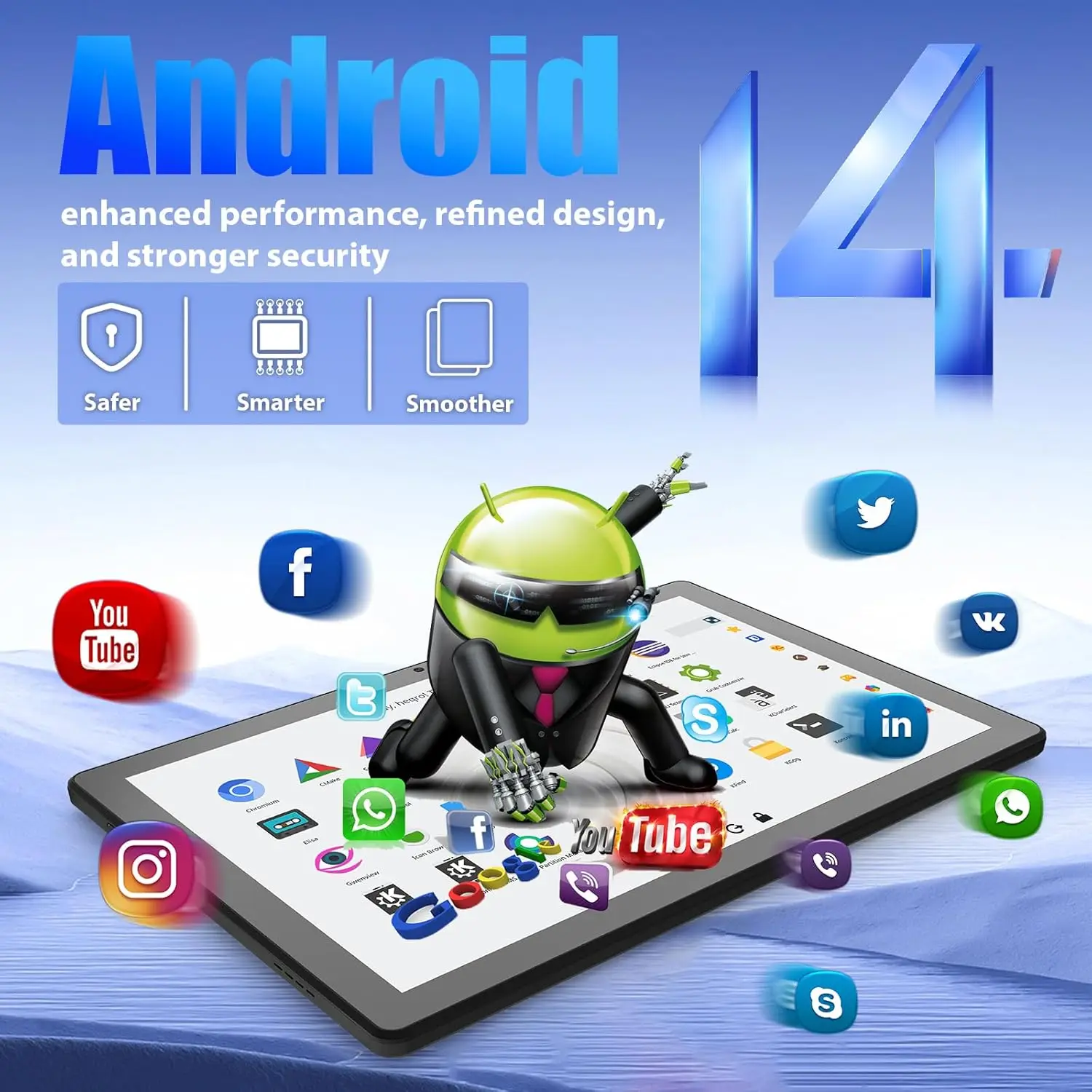 URAO 11Inch Tablet Android 14GB(3+11)RAM 64GB ROM IPS 6800mAh Battery with Keyboard Protective Case Mouse Stylus 8in1 Tablet Kit