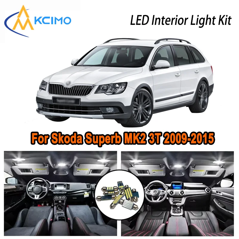 

For Skoda Superb MK2 3T 2009-2015 2010 2011 2012 2013 2014 LED Interior Dome Map Trunk Light Kit Car Led Lamps Canbus No Error