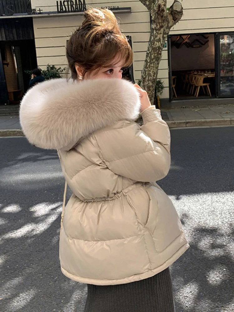 2025 Winter Jacket Women Down Coats With Real Fox Fur Collar Fashion Korean White Duck Down Warm Solid Outwear