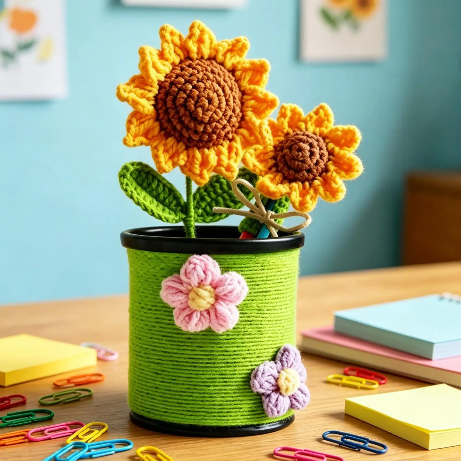Pen Holder For Desk Decorative Stationery Organizer Cute Sunflower Pencil Holder For Markers Crayon Office School Home Study