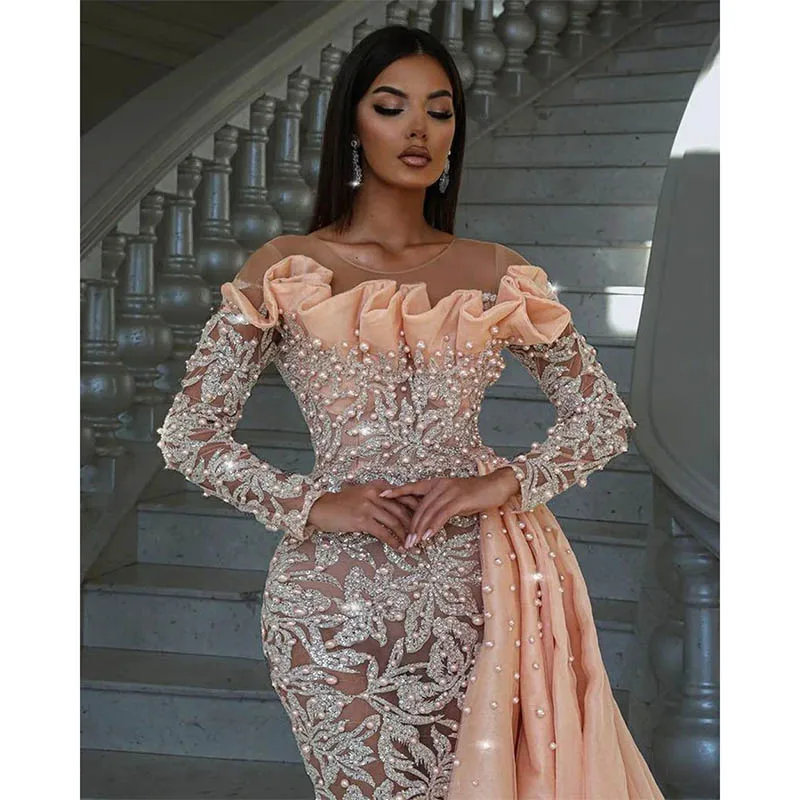 

Sexy Mermaid Prom Dress Elegant With Detachable Skirt Lace Beaded Evening Dresses Gowns For Women Party