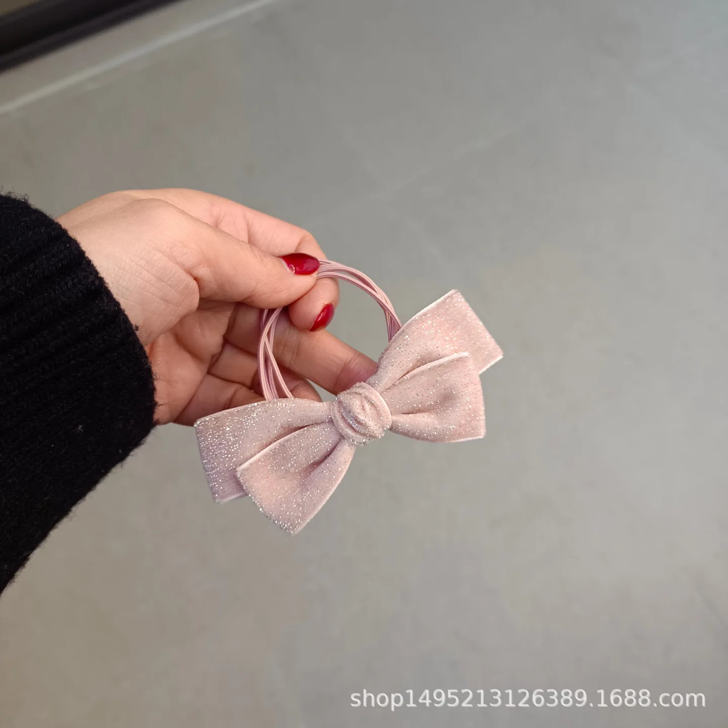Korean Multi-strand Headband Pink Silver Velvet Bow Tied Hair Band New High Elastic Rubber Headband