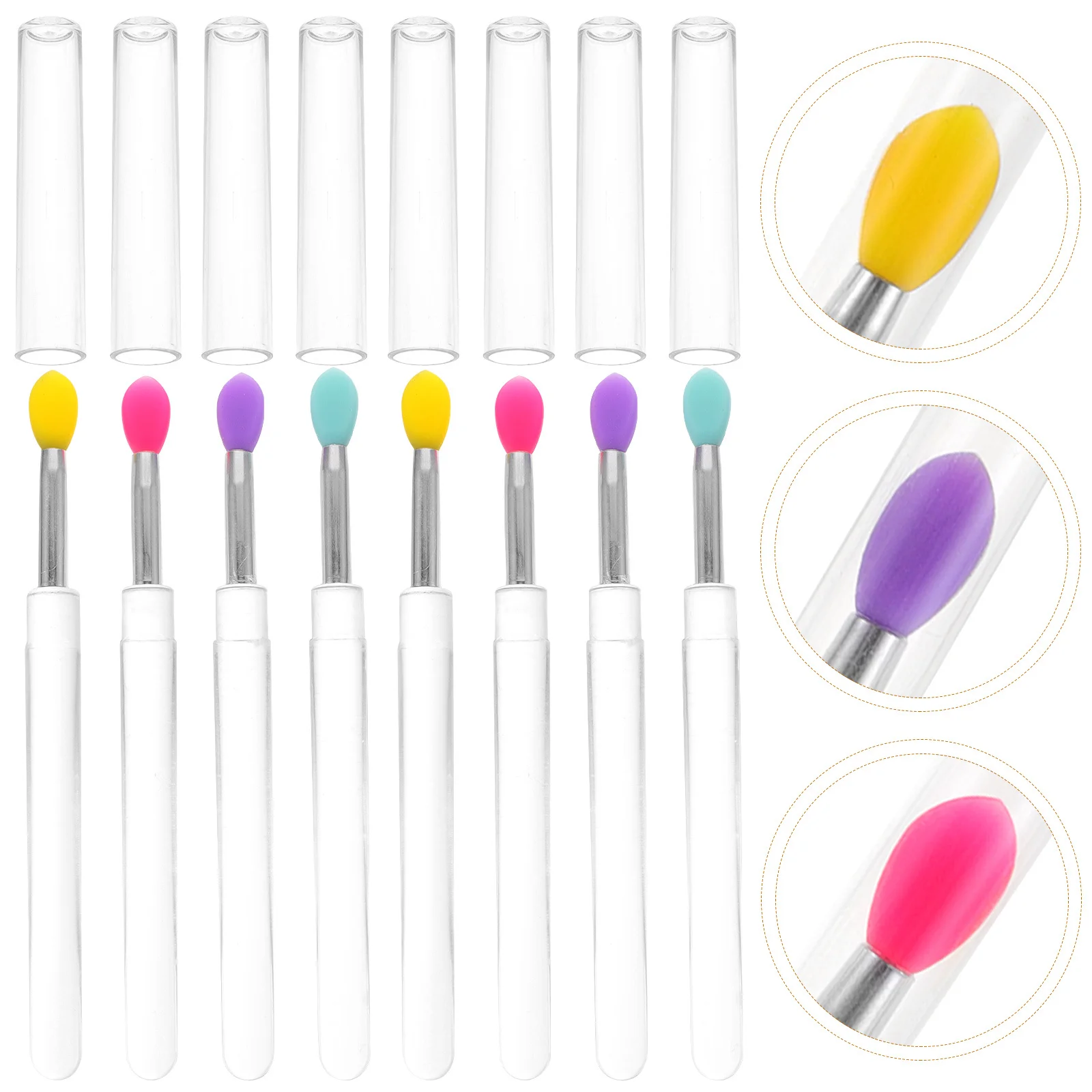 투명한 손잡이가 있는 8Pcs 실리콘 립 어플리케이터 립스틱 브러쉬 립글로스 밤용 재사용 가능한 소프트 메이크업 도구