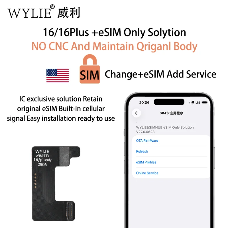WYLIE eSIM Only Solution For iPhone 15/15Plus 16/16Plus No CNC Maintain Original Body Retain Original eSIM Signal Repair Tools