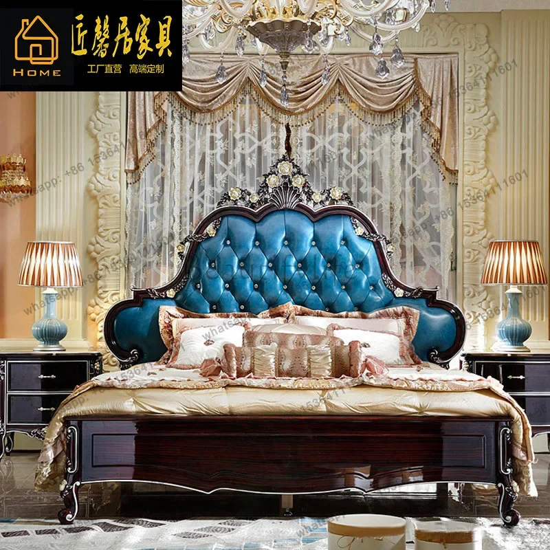 D25European neoclassical bedroom furniture model room neoclassical leather art buckle 1.8 meters wedding bed