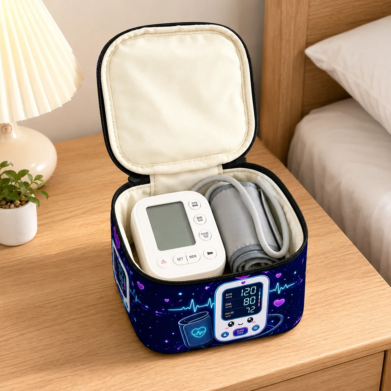 Blood Pressure Monitor Case Padded Protective Bag Portable Blood Pressure Cuff Organizer Travel Medical Device Carrying Pouch