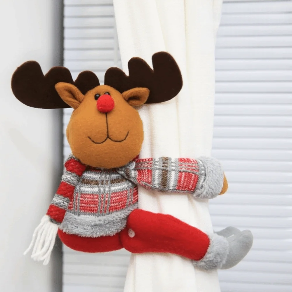 Bande magique rideau de noël embrasses père noël en peluche fenêtre rideau boucles bonhomme de neige Elk dessin animé rideau sangle décor à la maison