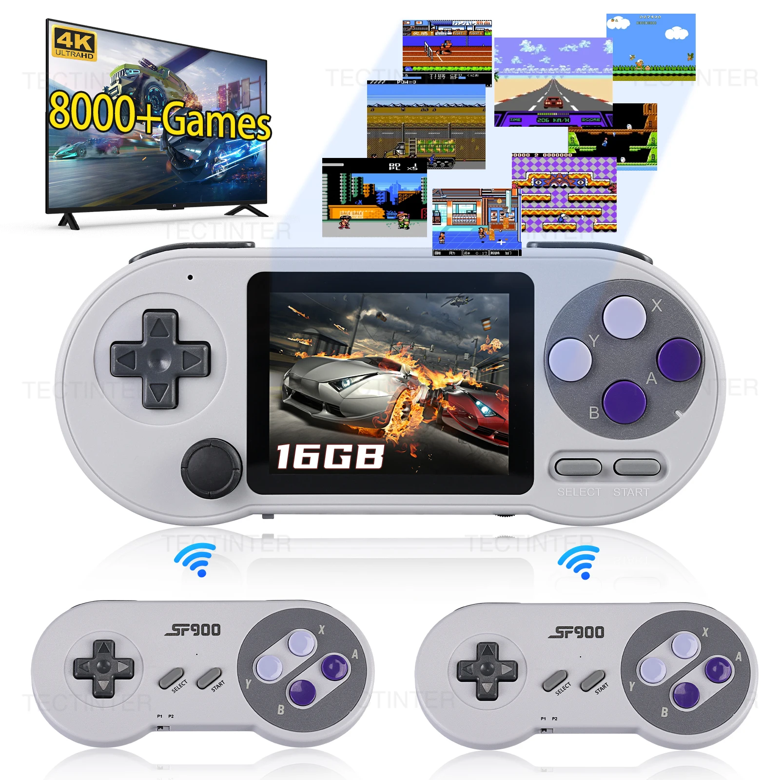 SF2000 3 بوصة IPS شاشة المحمولة مشغل ألعاب محمول لعبة فيديو وحدة التحكم المدمج في 8000 + ألعاب ريترو لعبة التلفزيون لاعب AV الإخراج