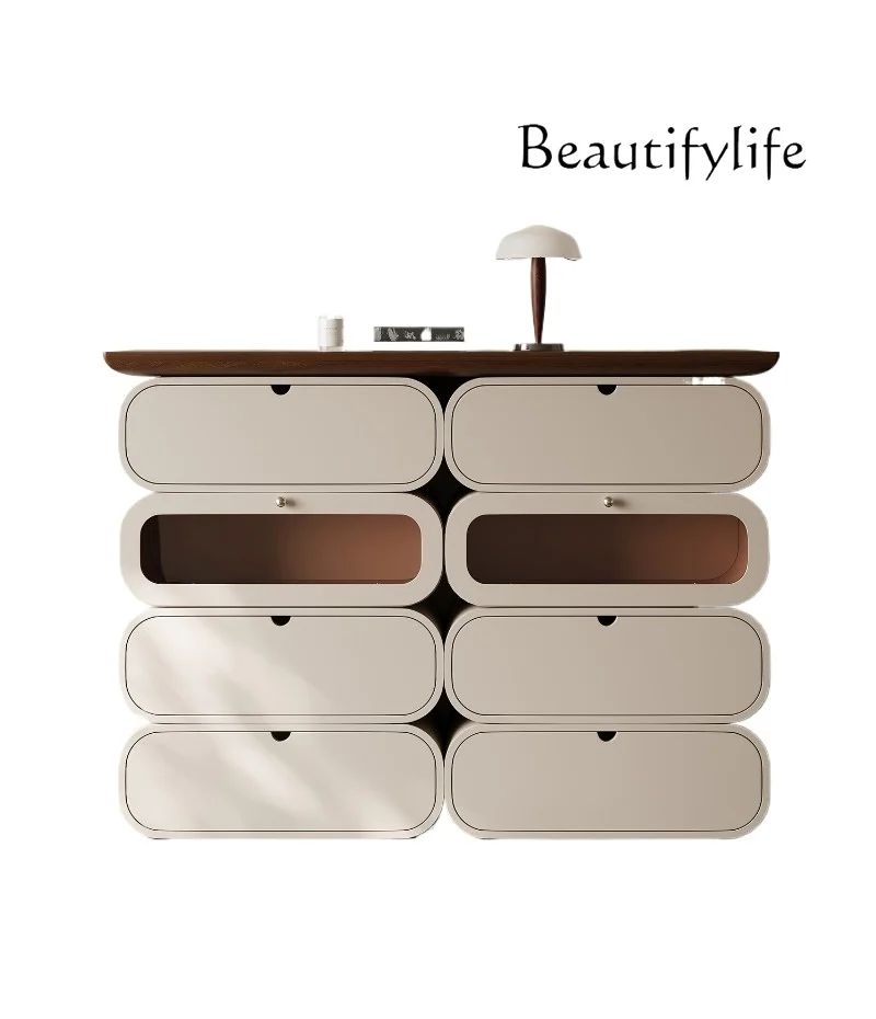 

cream style solid wood eight-bucket cabinet, living room against the wall, large-capacity creative decorative storage cabinet