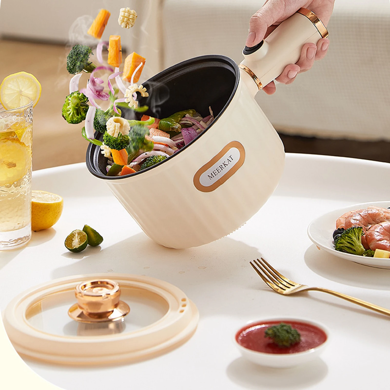 Electric Pots Nonstick Portable Multifunctional Dry 2 Gear 1.6L Electric Rice Cooker for Fry Ramen Steak Soup Oatmeal