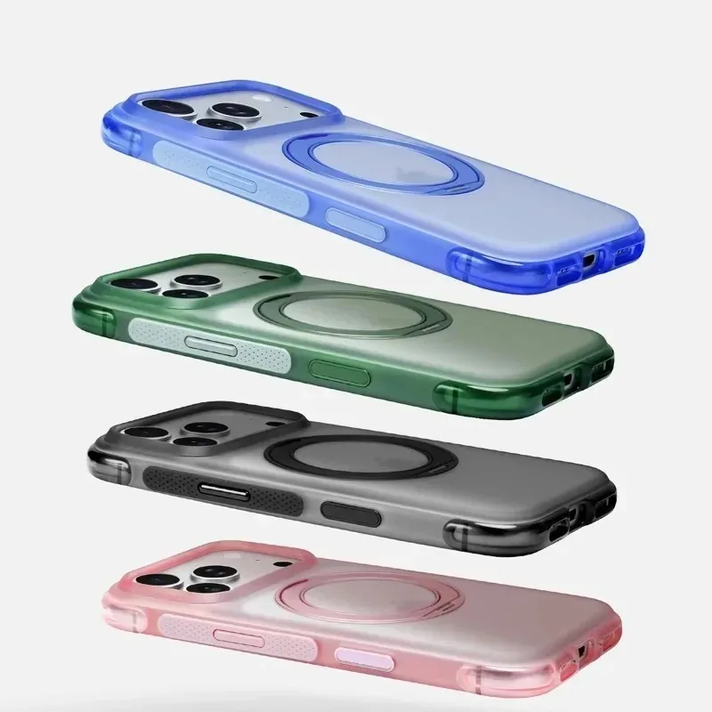 Luxury Airbag Anti-drop Magnetic Rotating Bracket Phone Case For iPhone 17 18 Pro Max For Magsafe Touch Camera Button Cover
