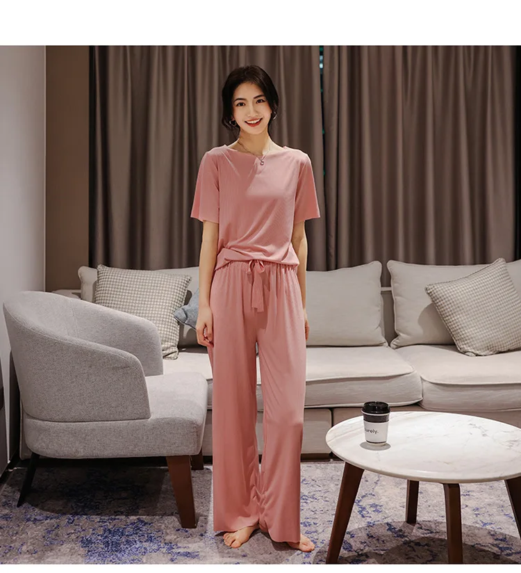 Indumenti da notte Indumenti da notte sexy Pantaloncini semplici a maniche corte da donna Set Tinta unita Abbigliamento da casa da donna Traspirante Verde Rosa