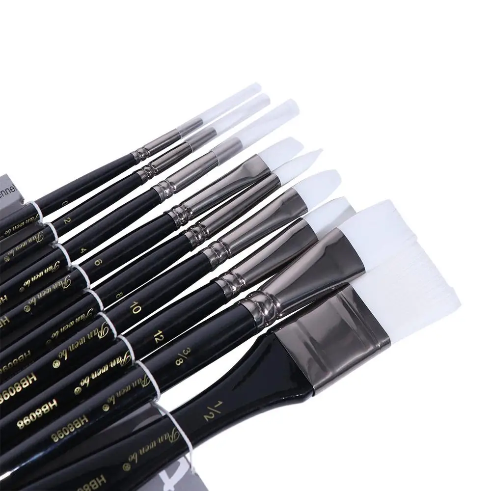 9Pcs/Set Multifunctional Nylon Hair Paintbrush Set Wooden Handle Soft Bristled Watercolor Drawing Brushes Different Shape