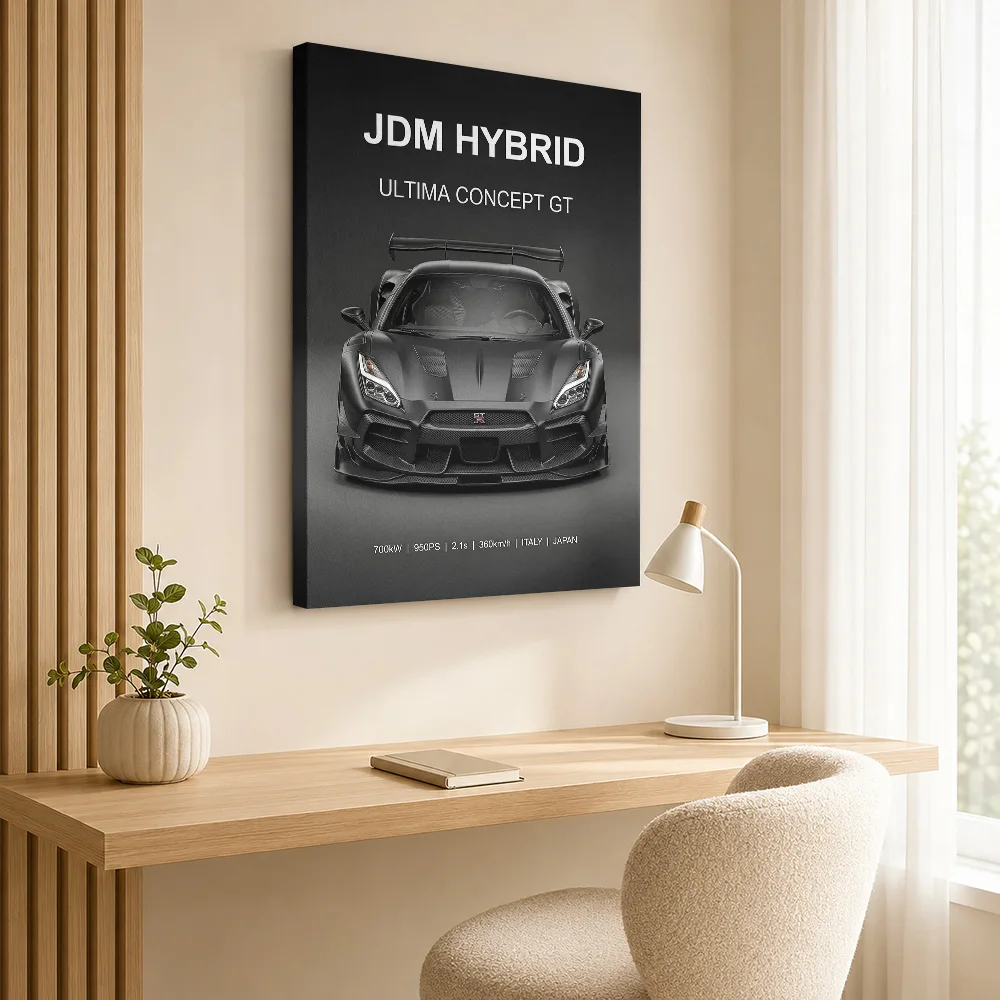 Sleek black  Hybrid Ultima Concept GT Framed Canvas Print Poster Personalized Photo Modern Aesthetic Wall Art for Office Decor