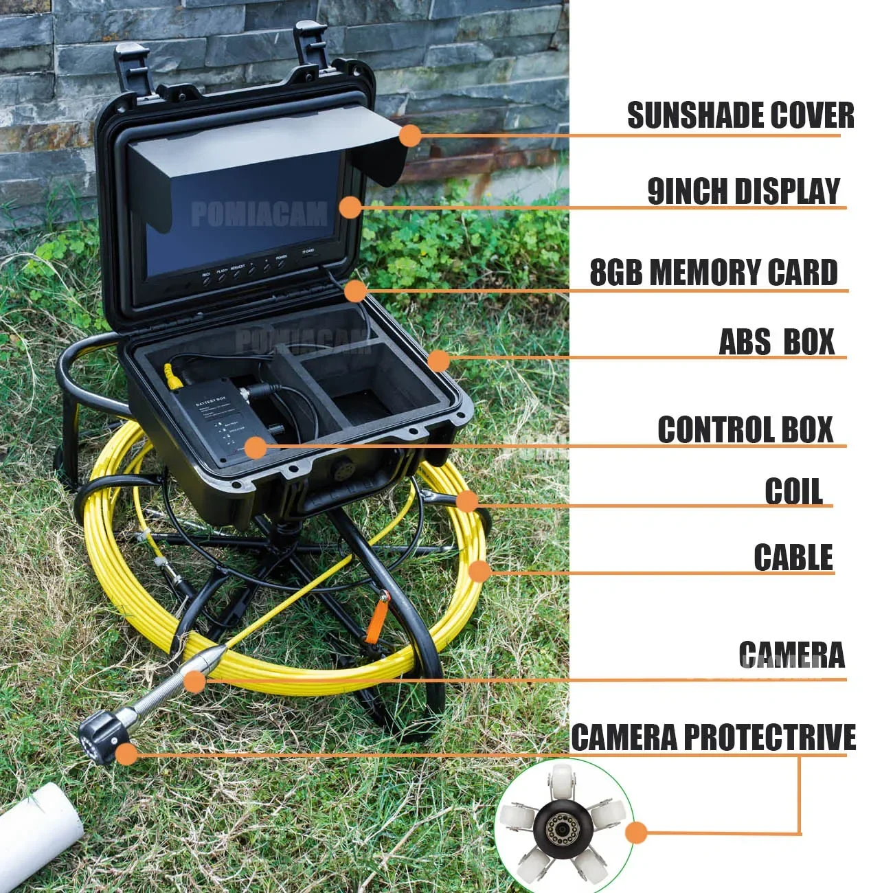 WP9600A ท่อ Endoscope กล้อง 9 "LCD ท่อระบายน้ําท่อตรวจสอบท่อกล้อง 23 มม.ปรับ 12 LED Night Vision 20/30/50M