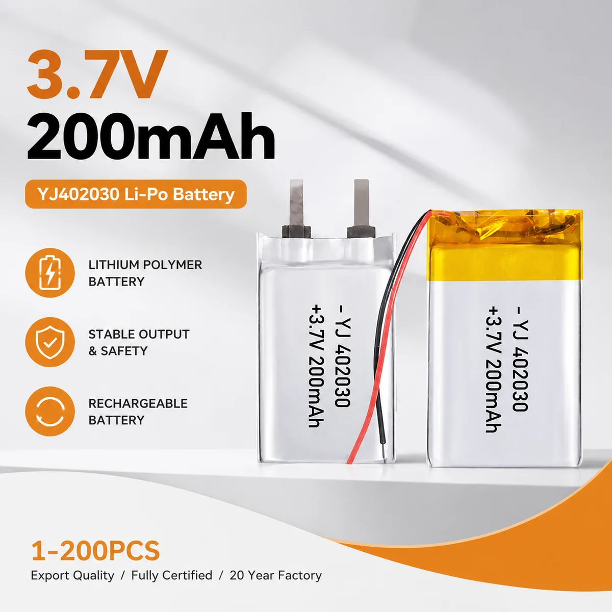 3.7V 200mAh 402030 LiPo Rechargeable Battery Pack for Smart Bracelet Voice Recorder GPS Tablet PC Webcam Tool