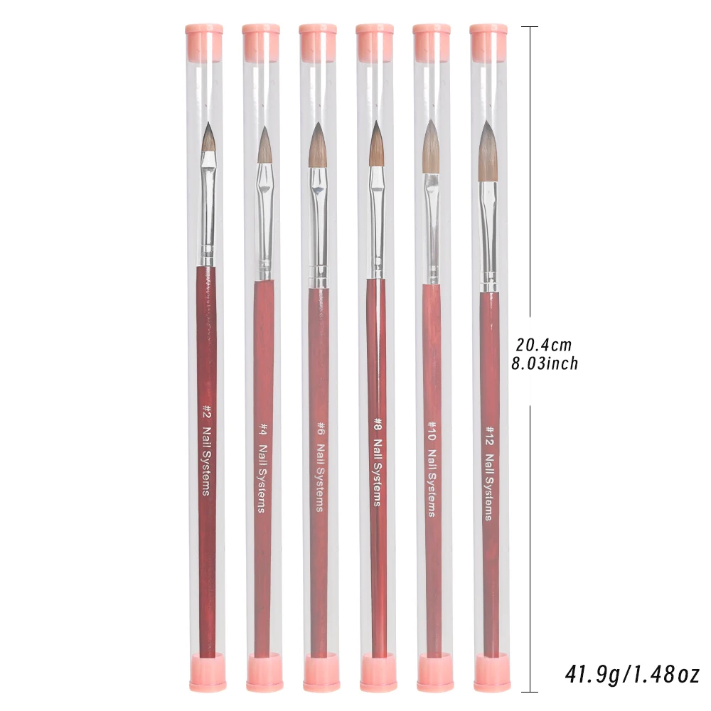 1/6Pcs Acrylic Nail Brush Set 6Size Red Wooden Handle Crystal Craving Flower Nail Pen for Nail Art Extension Drawing Design Tool