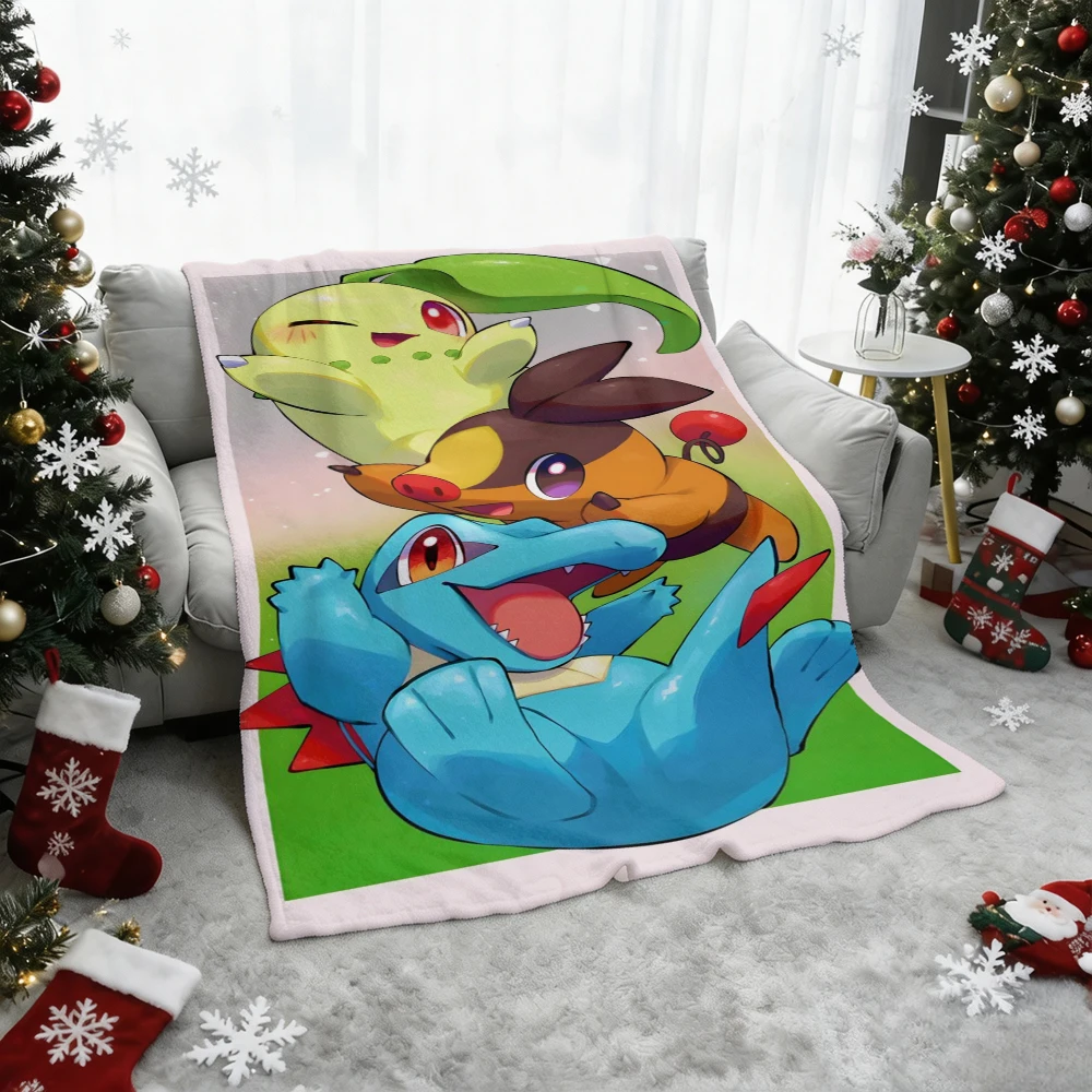 Pokemon Pikachu Gengar Bulbasaur Charmander Squirtle Psyduck Flannel Throw Blanket Soft Warm Blanket for Sofa Bed Home Decor Gif