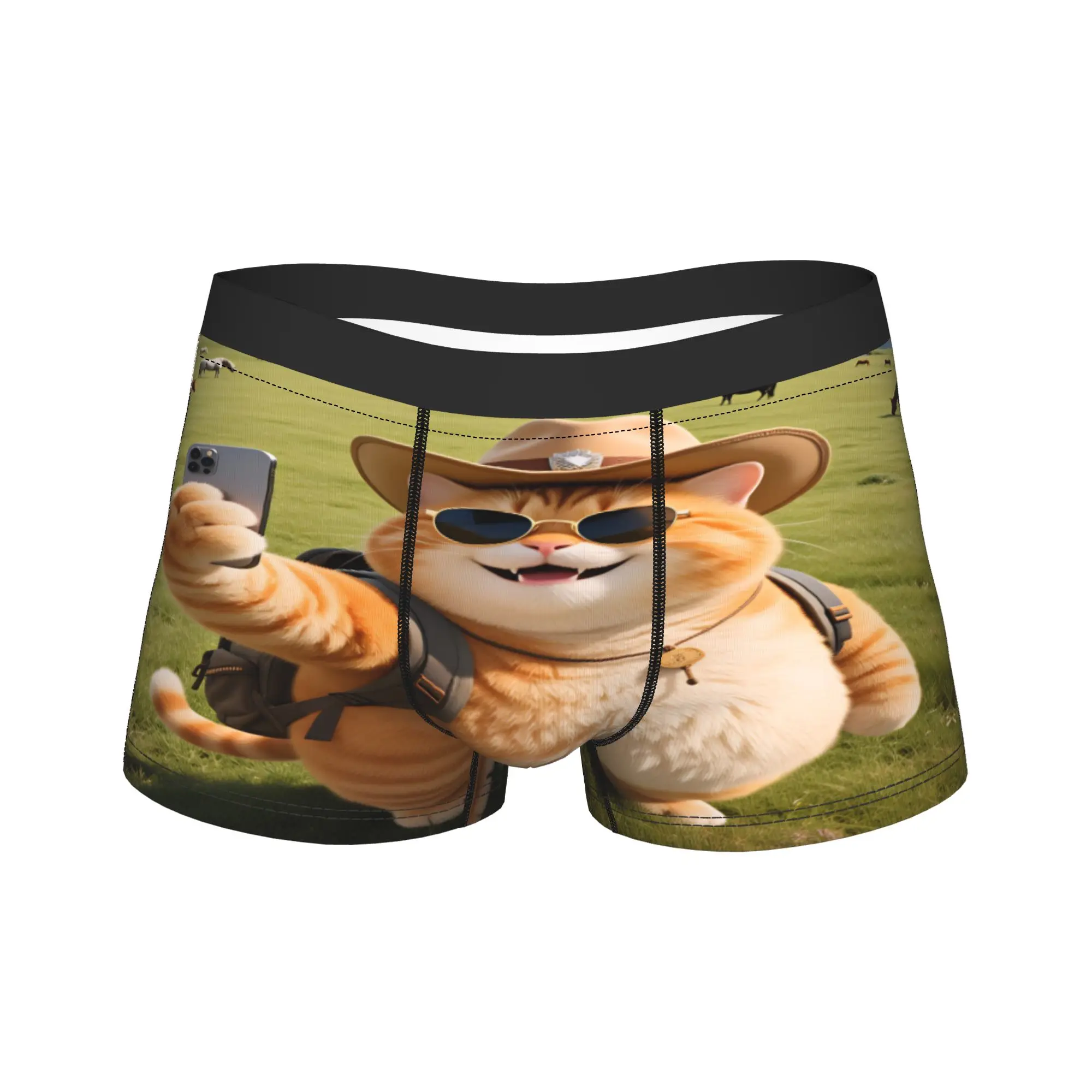 

Kawaii Cowboy Cat Taking Selfie Shorts Briefs Underwear Hot Sale Men Breathable Boxershorts Customs Plus Size Underpants