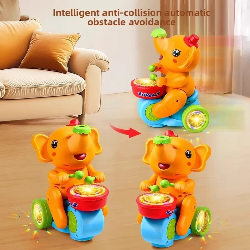 어린이를위한 뮤지컬 워킹 코끼리 드러머 장난감 LED 빛 음악 감각 활동 장난감 학습 교육 장난감과 뮤지컬 장난감