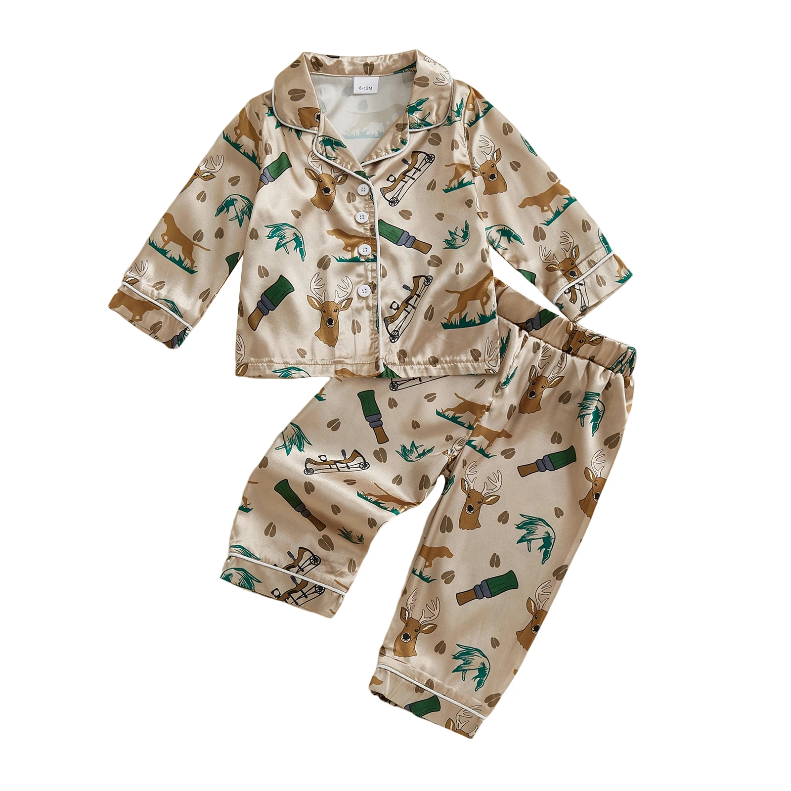 

Пижамные комплекты из 2 предметов для маленьких мальчиков, топы с длинными рукавами и пуговицами с лацканами и v-образным вырезом, брюки с эластичной резинкой на талии, ночное белье