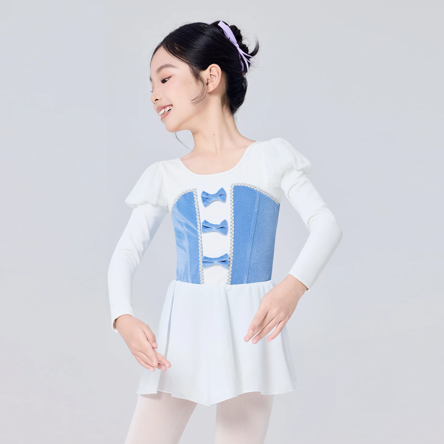 

Балетные трико для девочек, детский бархатный танцевальный боди с длинными рукавами и бантом, танцевальный костюм, гимнастические трико