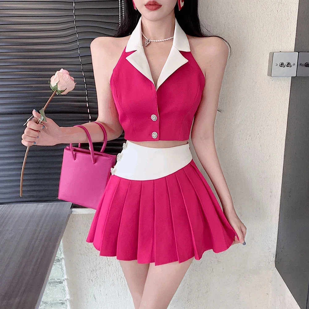 Daily Commuting Black Hot Girl Suit Daily Commuting Halter Neck Style Slightly Elastic Fabric Suit Collar Design
