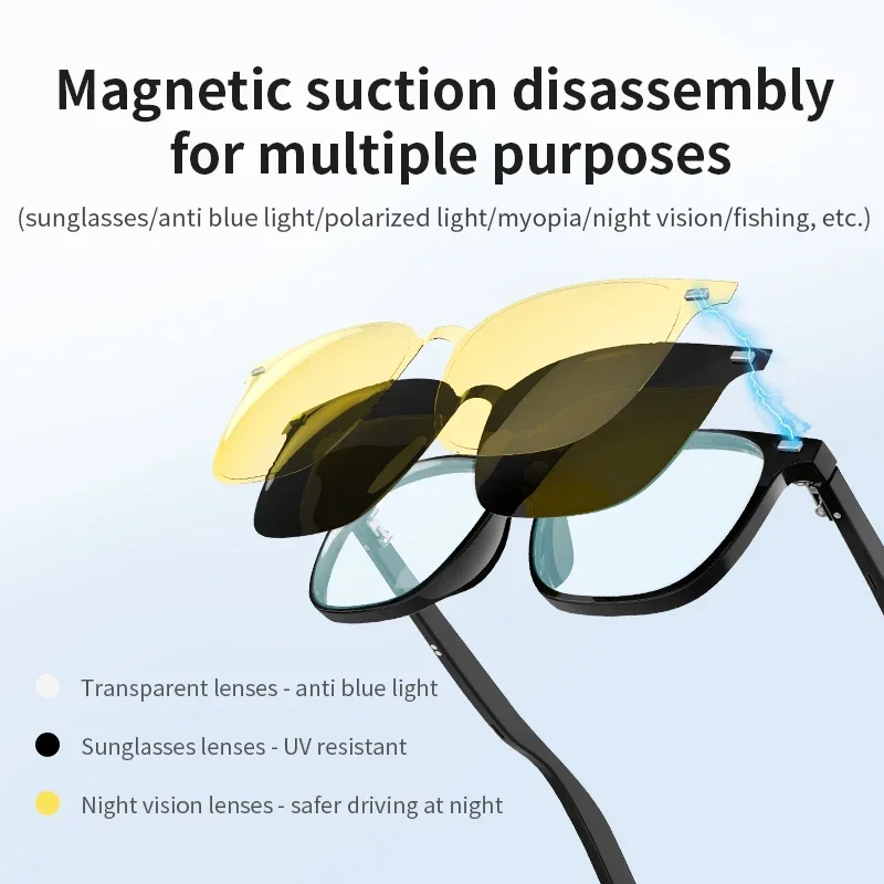 KUXA Men Bluetooth Smart Call Music Control Myopia Glasses Magnet Clip Prescription Glasses Waterproof Progressive Eyeglasses