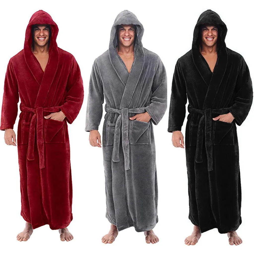 Men'S Winter Warm Home Nightgown Men'S Winter Plush Lengthened Shawl Bathrobe Home Clothes Long Sleeved Robe Coat