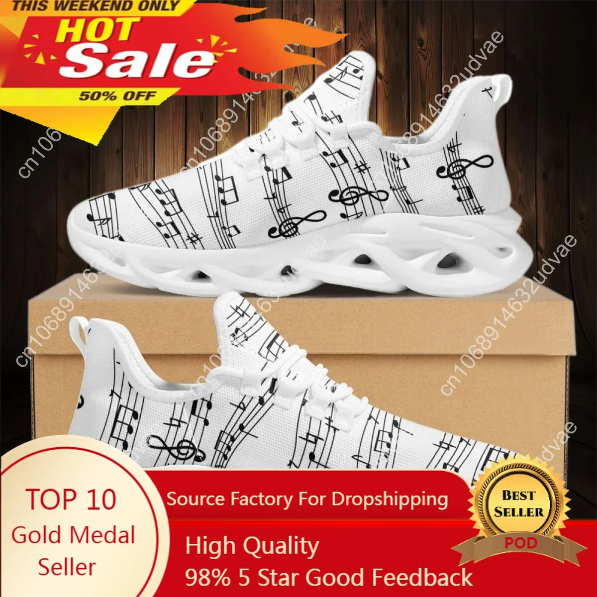 

Women's Running Sneakers Musical Note Print Ladies Casual Cushion Mesh Shoes Shock Absorption Tennis Plus Size 35-46