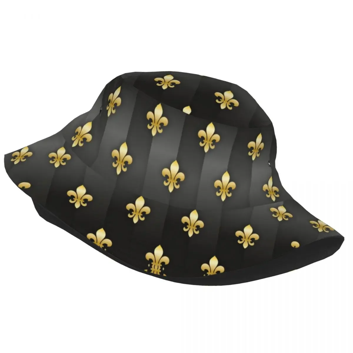 Fleur De Lis Gray Gold lic Bucket Hat Women Men Unisex Fashion Lily Flower Fleur-de-lis Summer Fisherman Cap