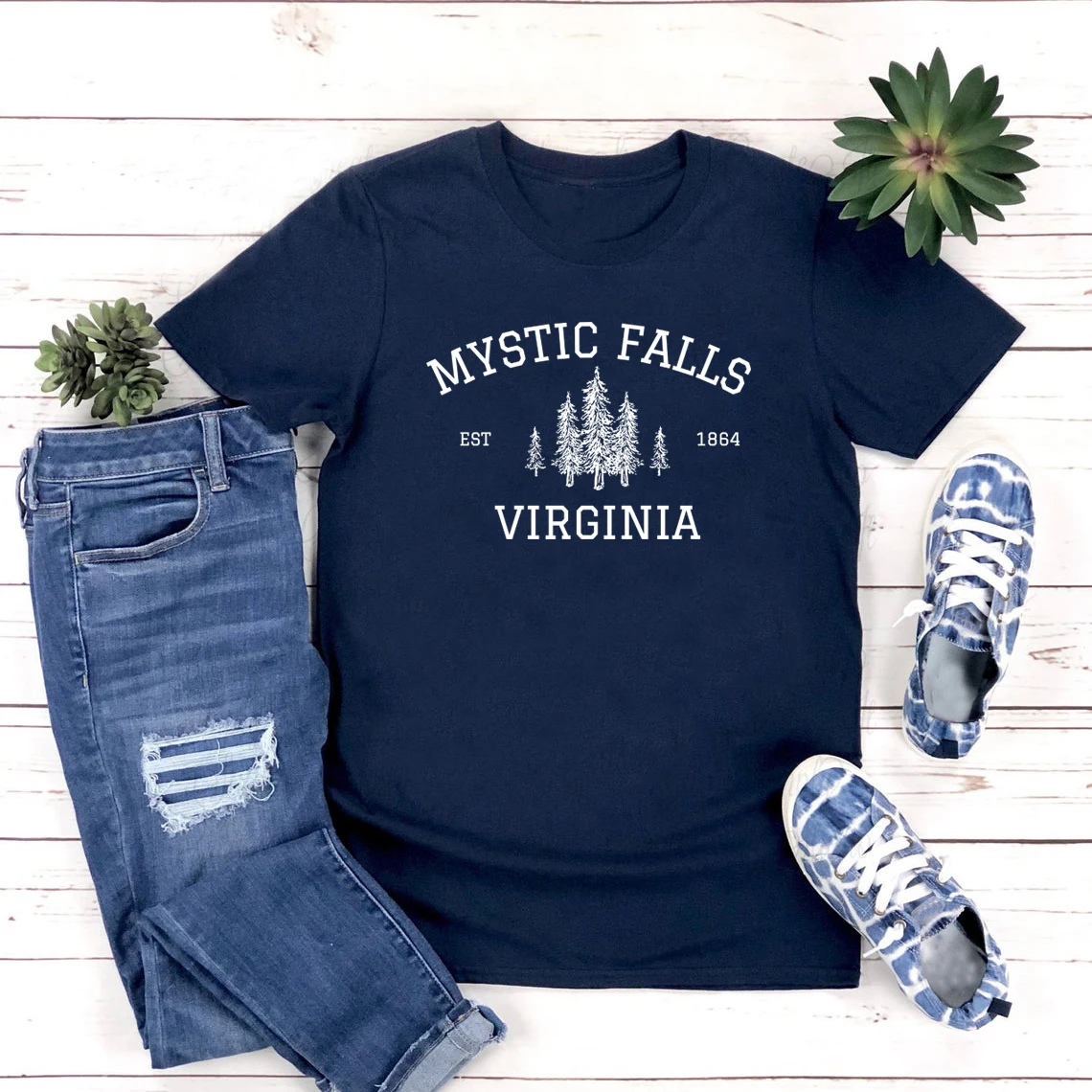 Mystic Falls Virginia T-Shirt Vampire Fan Shirt Salvatore Brothers Tee Women Clothing Short Sleeve Graphic T Shirts Woman Tshirt