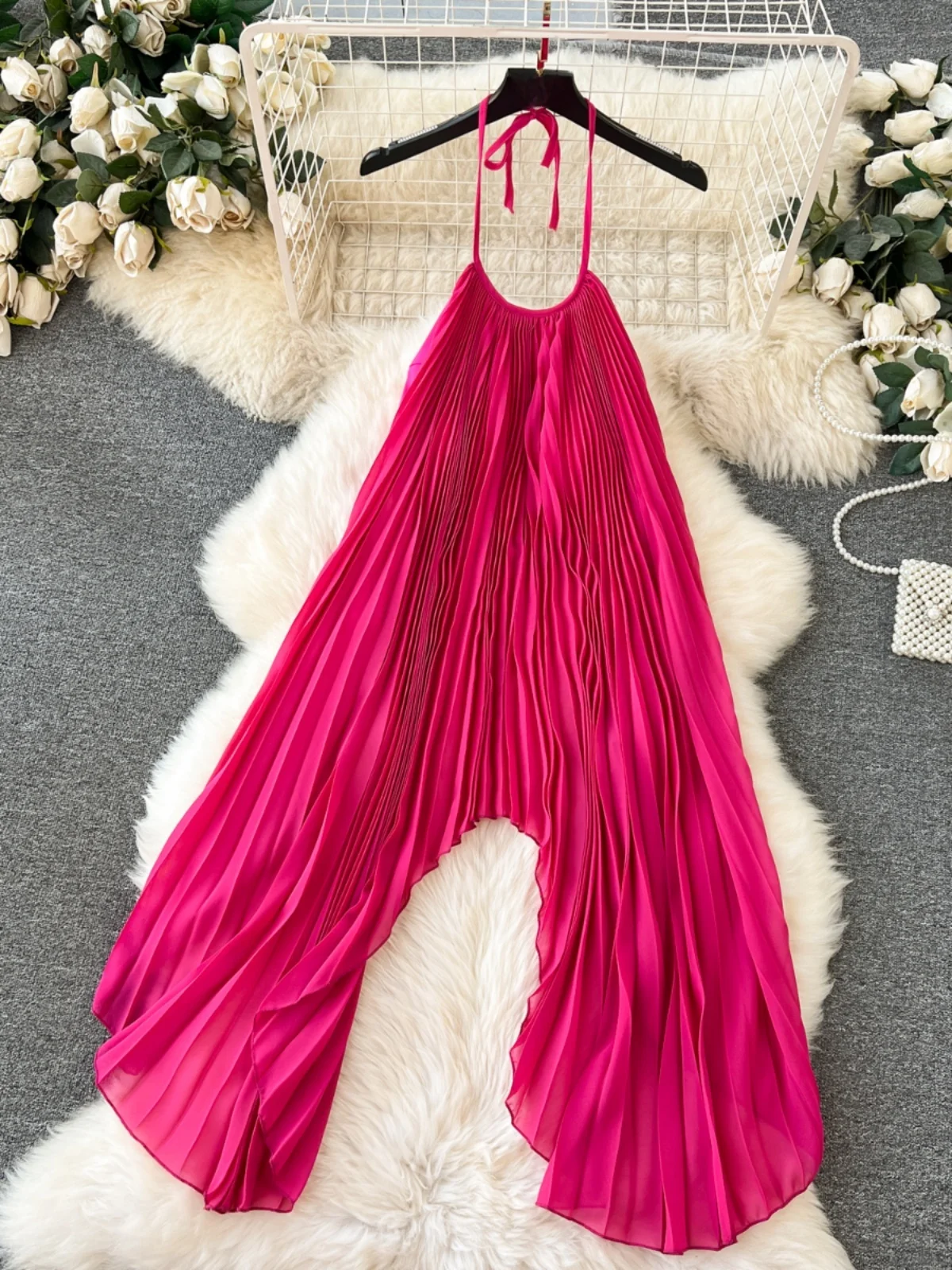 Beach Vaion Sleผู้หญิง2024ใหม่Heavy EmbelliedชีฟองHang Neเสื้อชุดกระโปรงHigh-End Feeling 2ชิ้นชุด