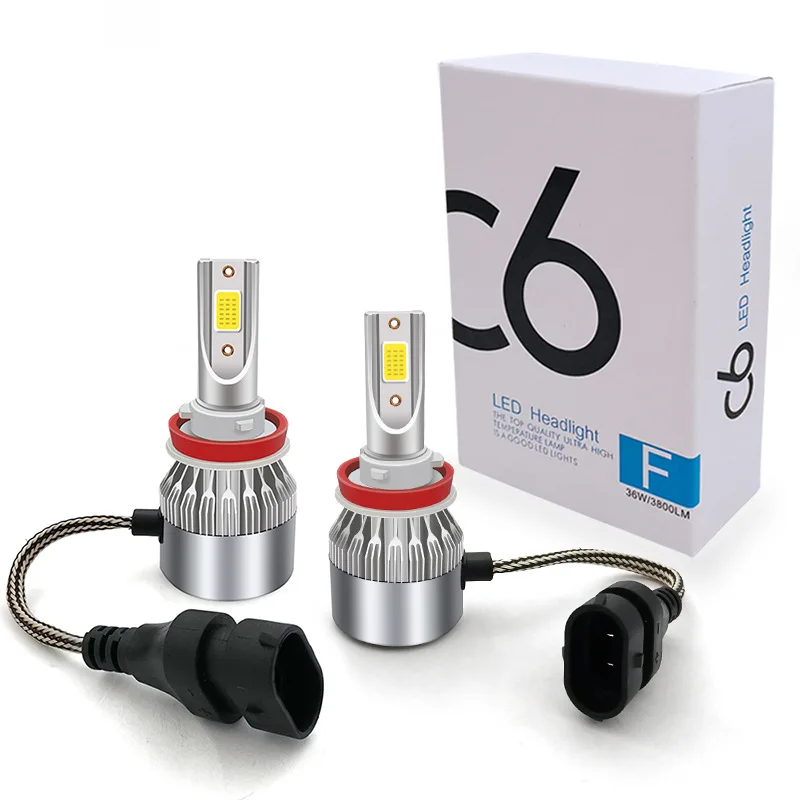 2PCS C6 36W H11 H7 H4/9003 H1 H3 H8 H9 HB3/9005 HB4/9006 12V 3800LM Automotive Headlight Bulb Far and Near Lighting Lamps