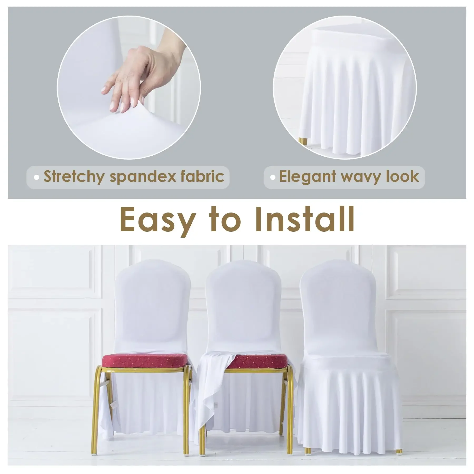 100pcs Spandex Chair Cover Pleated skirt Seat Protector Covers Dining Room Hotel Banquet Party Events Wedding Decoration