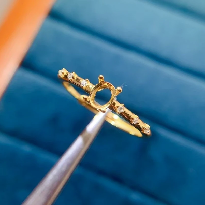 

Простой дизайн, серебряное кольцо 925 пробы для изготовления ювелирных изделий, 4 мм * 6 мм, овальный драгоценный камень, полукрепление, кольцо с позолотой 18 карат