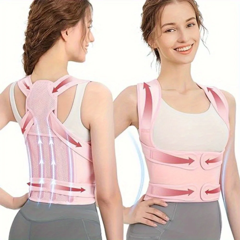 

Adjustable Posture Corrector Back Brace, Breathable Mesh Upper & Lower Back Support, Gray & Pink Unisex, Ideal Gift