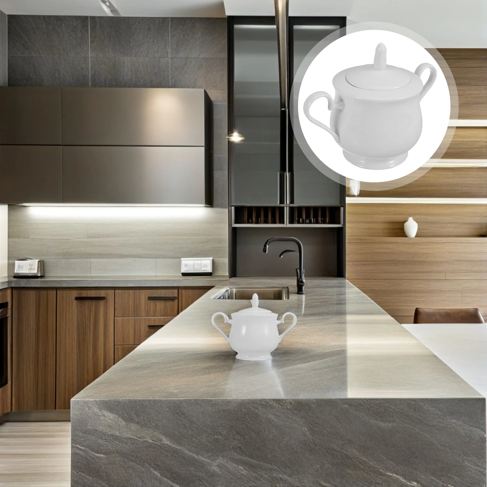 

370Ml Ceramic Sugar Bowl Elegant European Design Airtight Lid for Kitchen Countertop Farmhouse Decor Coffee Bar Candy Storage