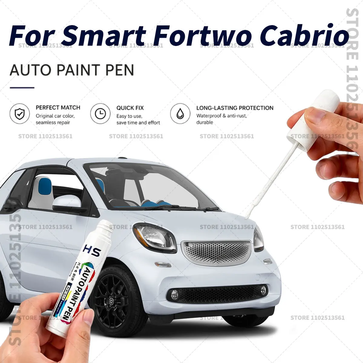 Car Touch Up Paint Pen Deep Scratch Repair Auto Paint Brush For Smart Fortwo Cabrio Hazel Brown Lava Orange Moon White Silver