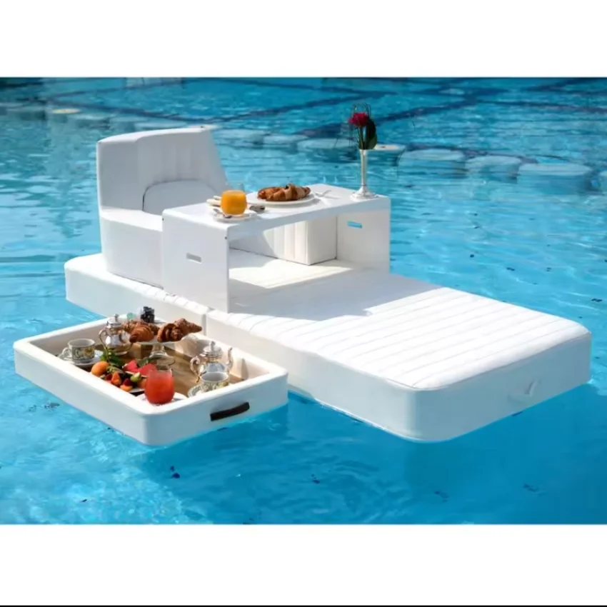 Floating Pool Sunbed Leather + EVA Daybed Luxury Pool Float Water Recreation