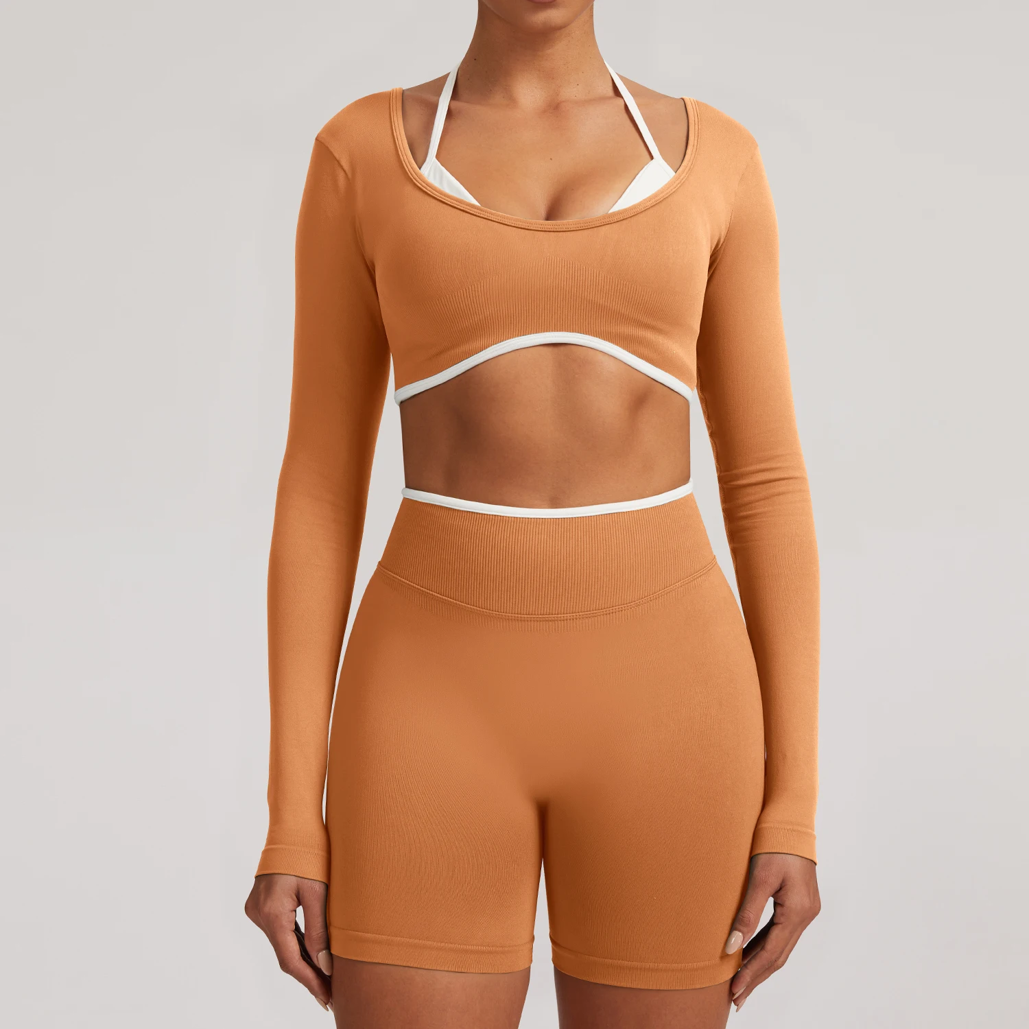 

2 Pieces Yoga Suit for Women Seamless Tracksuit Fitness Gym Clothes Yoga Long Sleeve Sports Leggings Workout Sets Gym Set Outfit