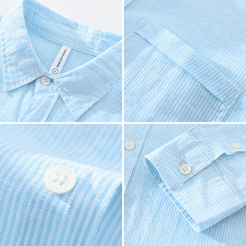 2023 Spring New Casual Striped Shirt for Men Turn-down Collar Linen Tops Men Oversize Single Breasted Clothing