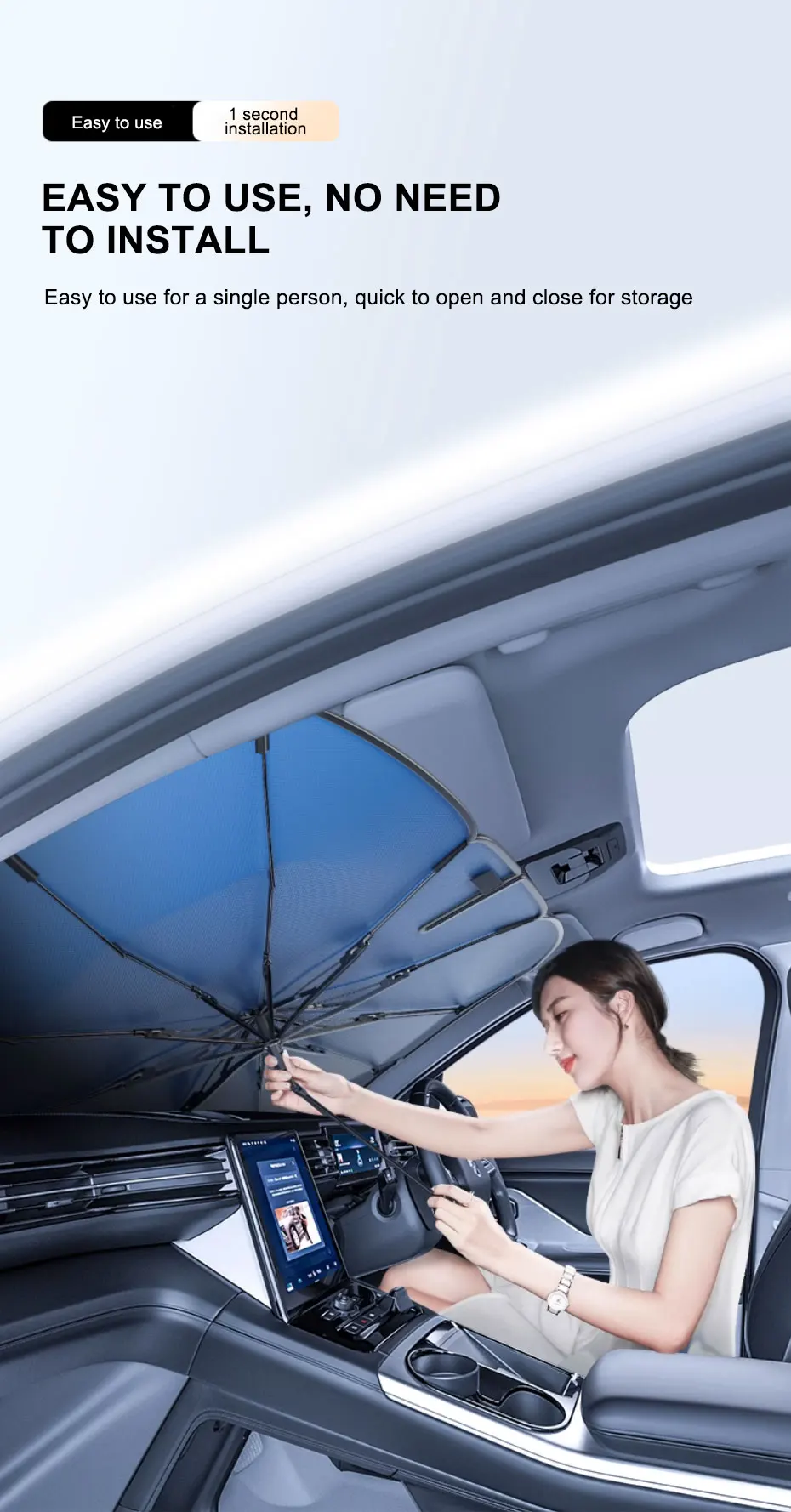 SEAMETAL Auto-Sonnenschutz Windschutzscheiben-Regenschirm Faltbarer UV-Blockierender Sonnenschutz für die Frontscheibe – Detail 14