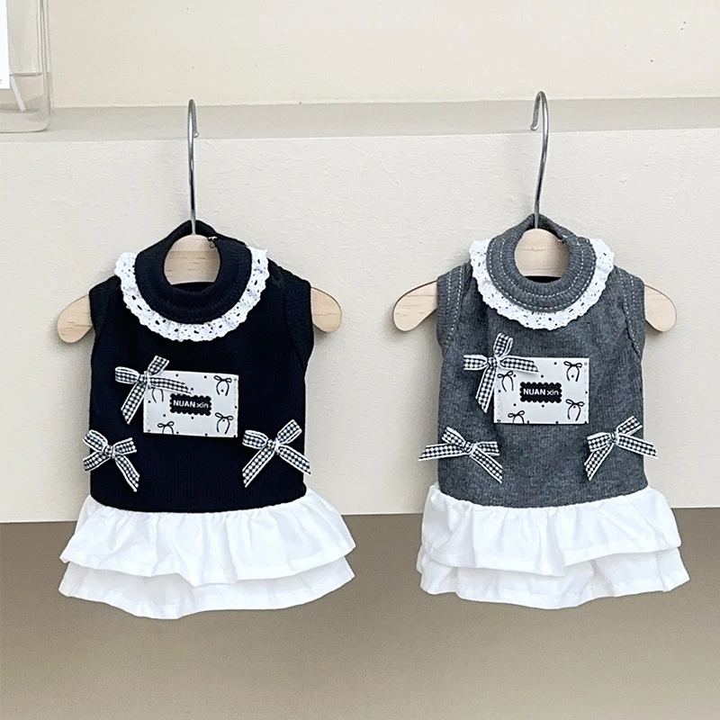Thin Dog Summer Clothes Luxury Dog Dress Bow Lace Skirts Cotton Pet Costumes Chihuahua Bichon Cooling Dog Vest Puppy Clothing